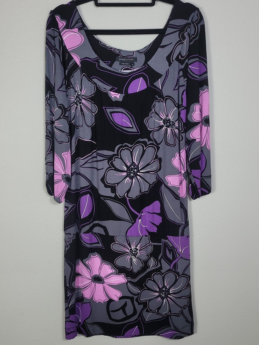 NWT BCBGMAXAZRIA Joplin Floral Dress Size Medium Black Purple